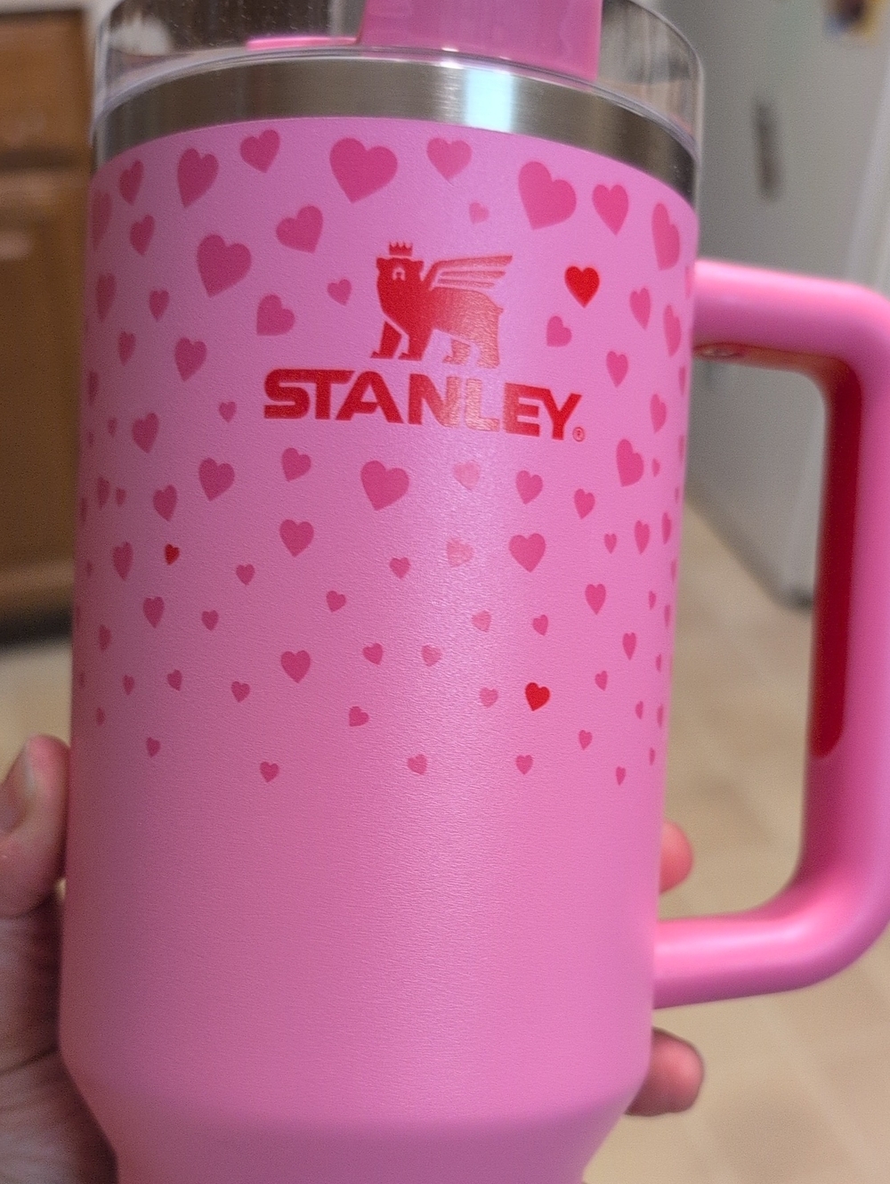 Stanley Pink Travel Mug with Heart Pattern